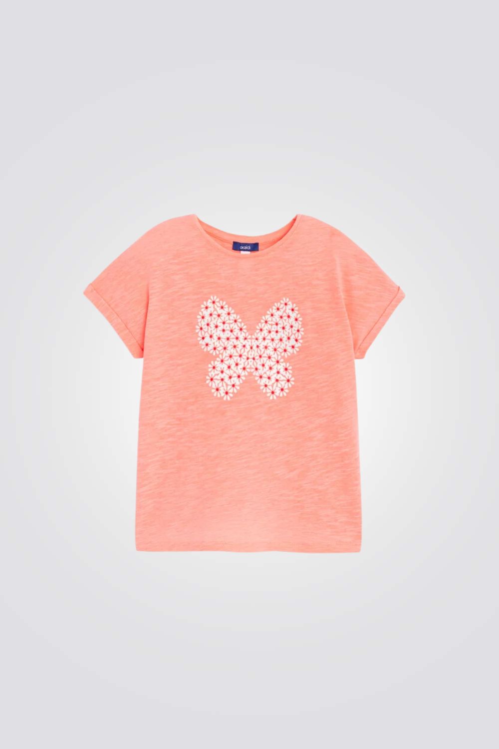 טישירט לילדות בצבע ורוד עם הדפס פרפר פרחוני