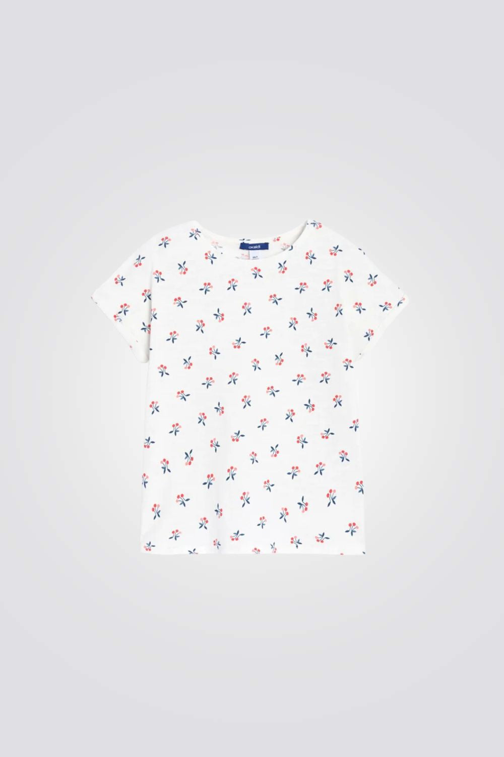 טישירט לילדות בצבע לבן עם הדפס דובדבנים