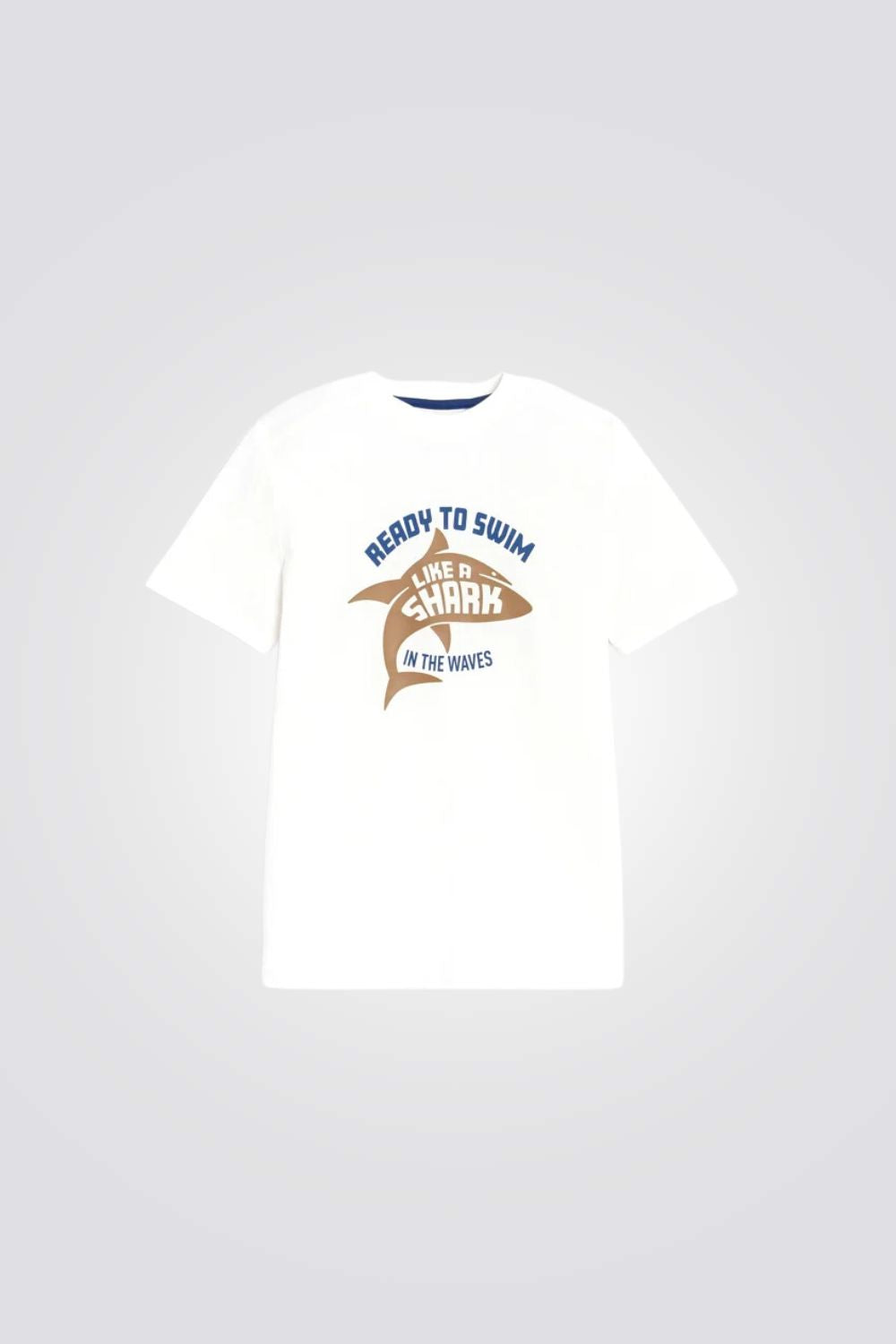 טישירט לילדים בצבע לבן עם הדפס כריש