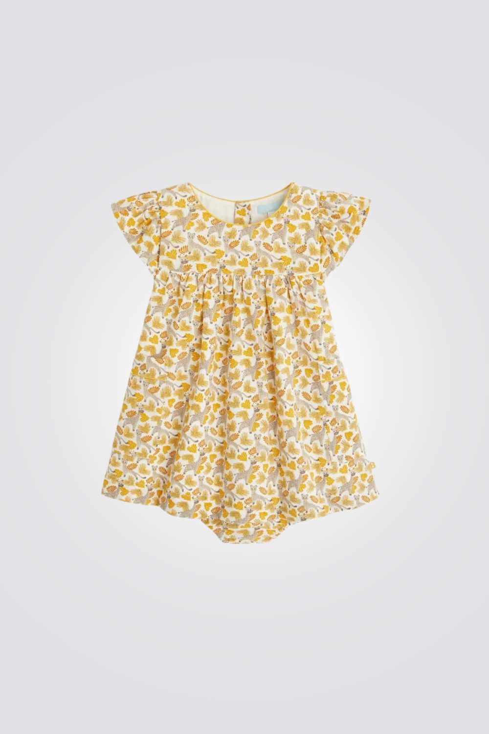 שמלה לתינוקות בצבע צהוב עם הדפס חיות