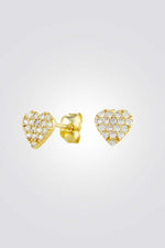 עגילי זהב ''לב'' משובצים זרקונים