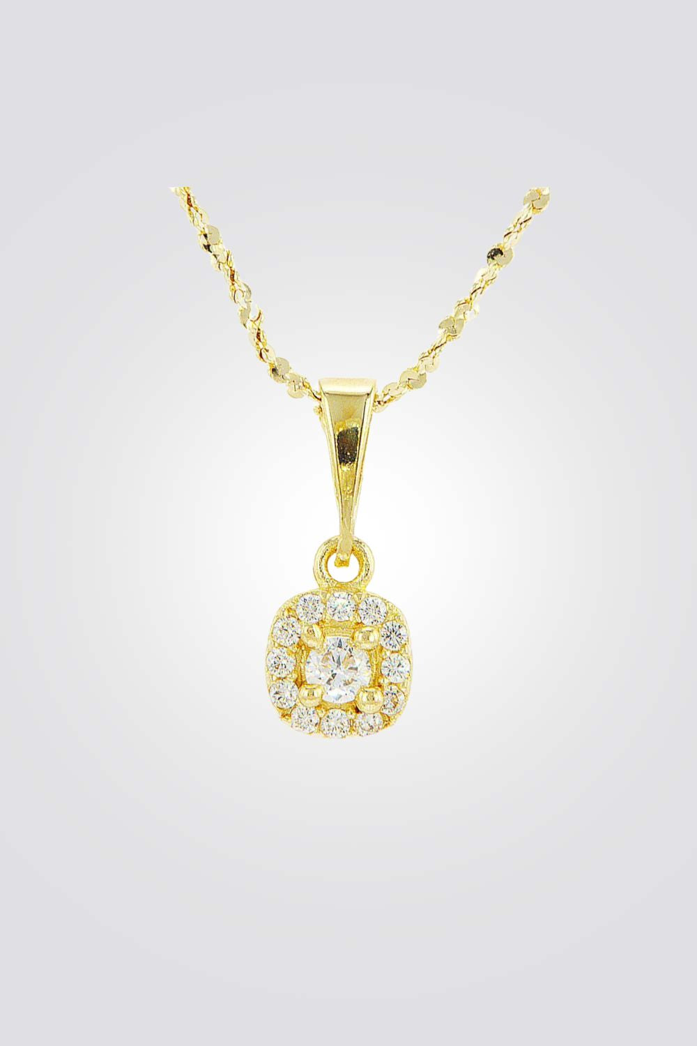 תליון משובץ קוטר 5 + שרשרת זהב 14 קראט