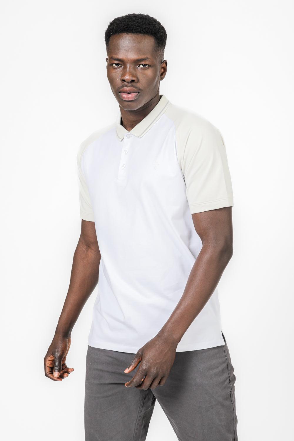 חולצת פולו רגלאן משולב בצבע לבן - MASHBIR//365