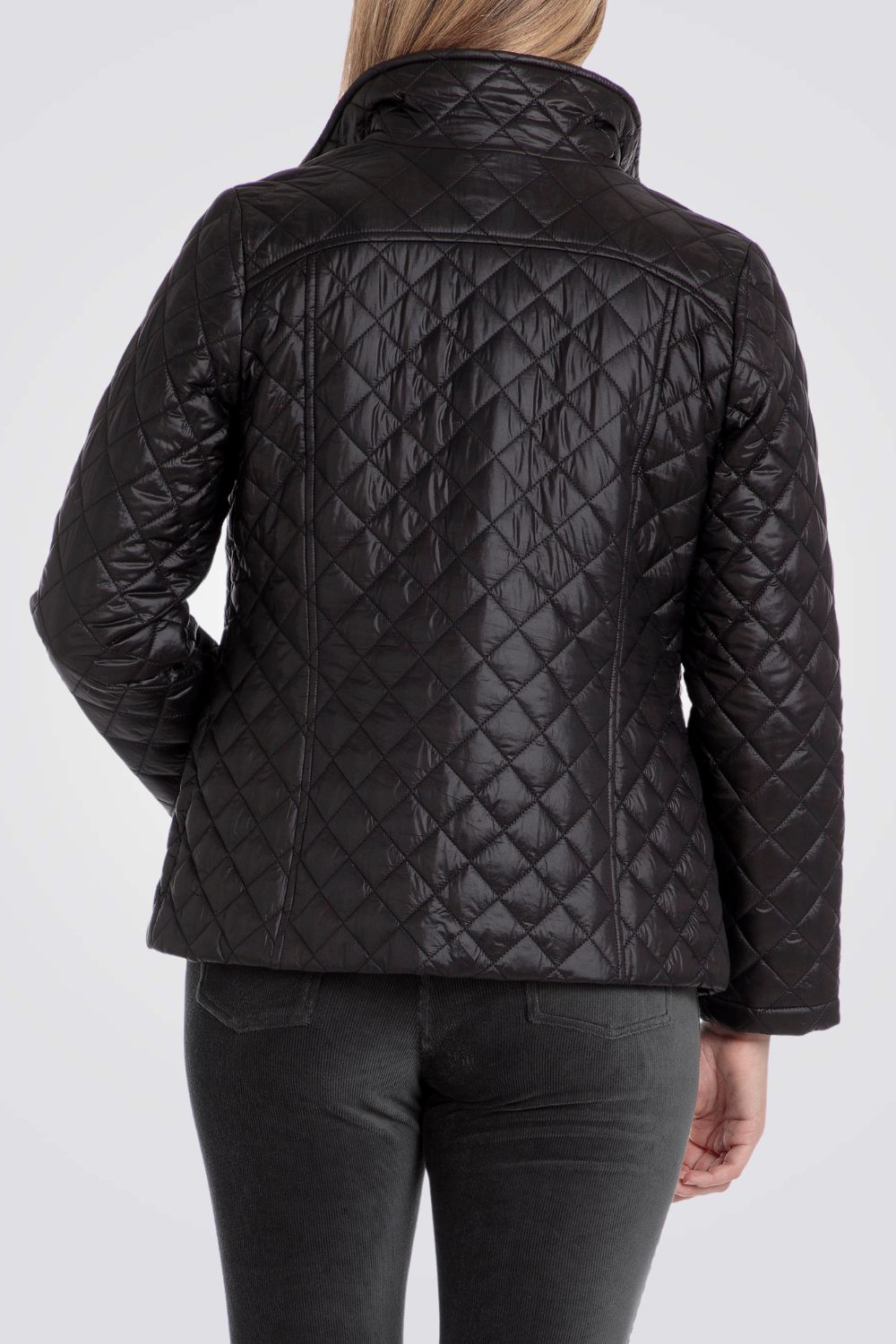 מעיל מרופד דק צווארון גבוה בצבע שחור