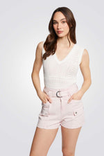 טופ סריג קרושה בצבע לבן