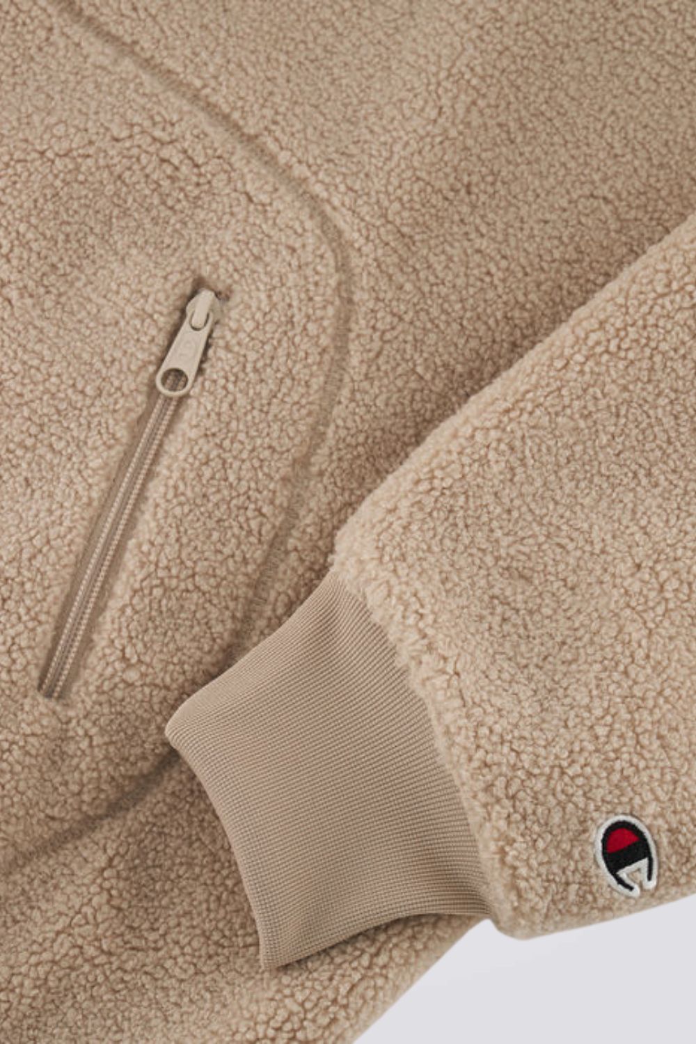 סווטשירט פליז עם קפוצ'ון בצבע בז'