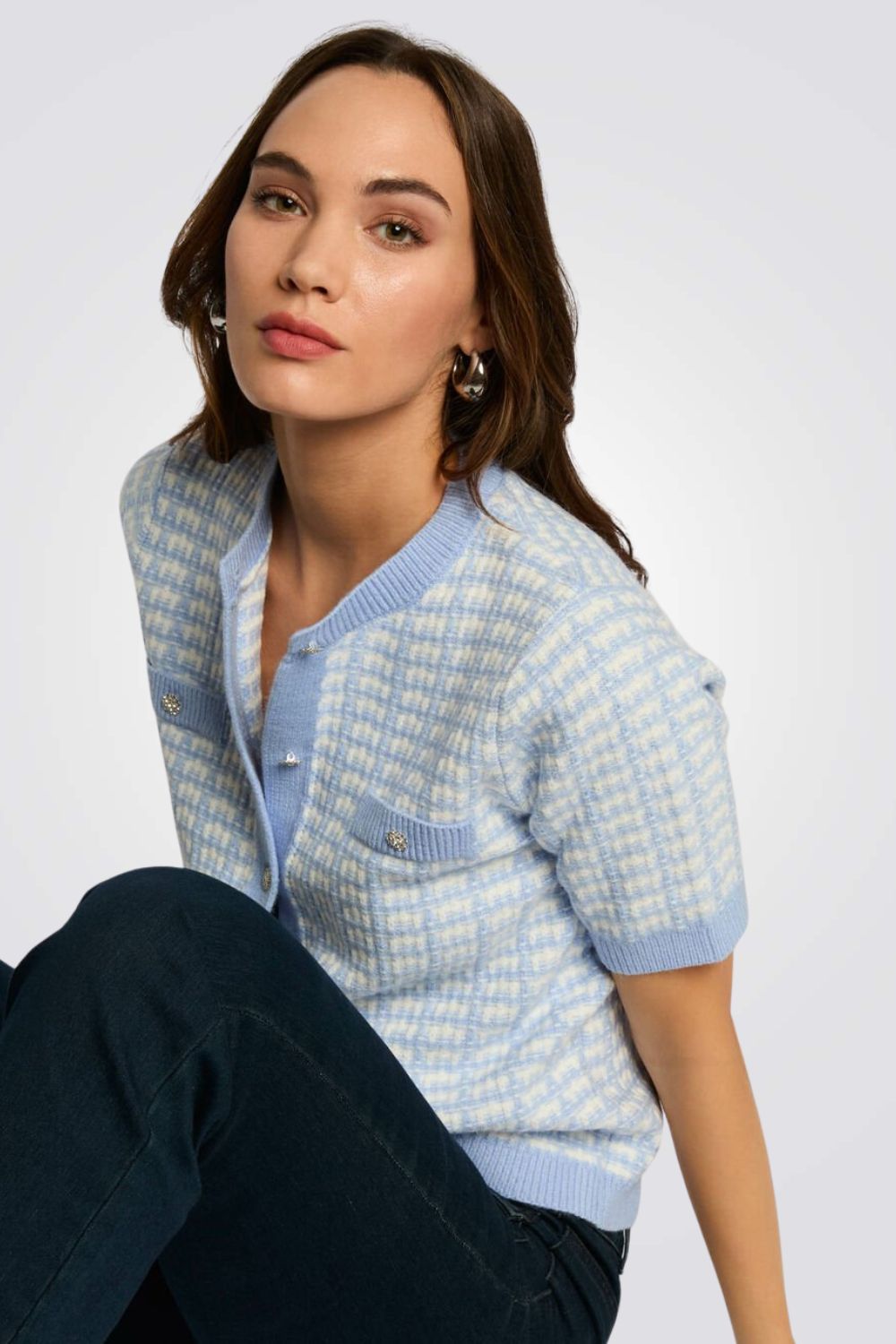 קרדיגן ז'קארד שרוולים קצרים