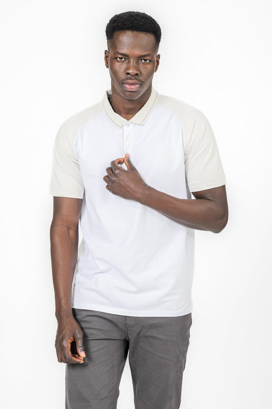 חולצת פולו רגלאן משולב בצבע לבן - MASHBIR//365