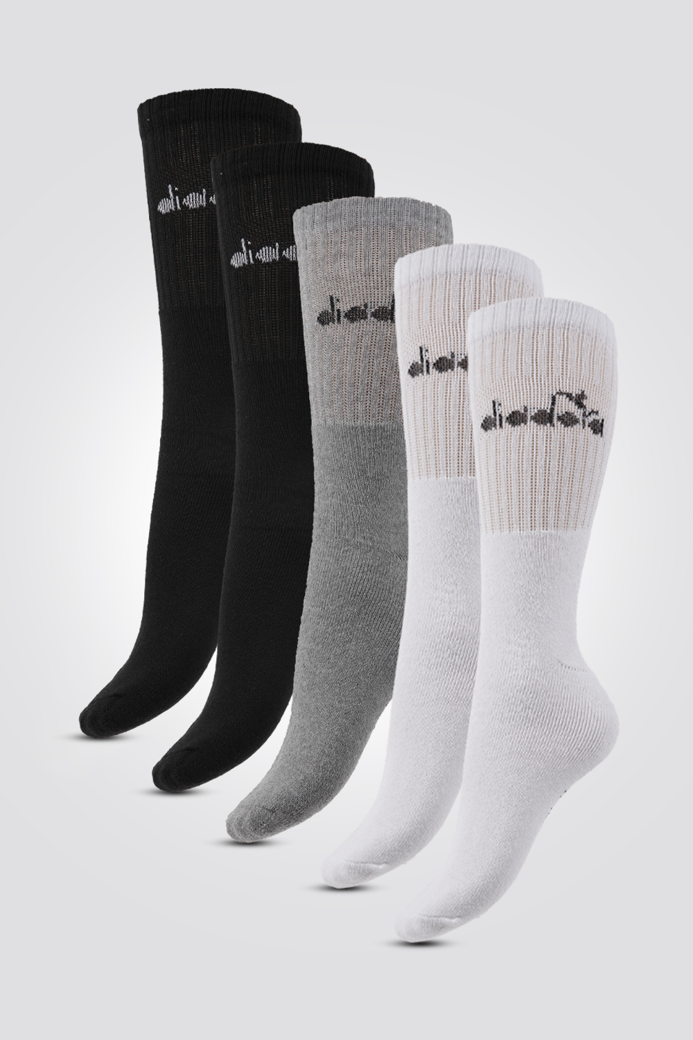 מארז חמישיית גרבי ספורט לגברים בצבע שחור אפור ולבן מידות 41-47