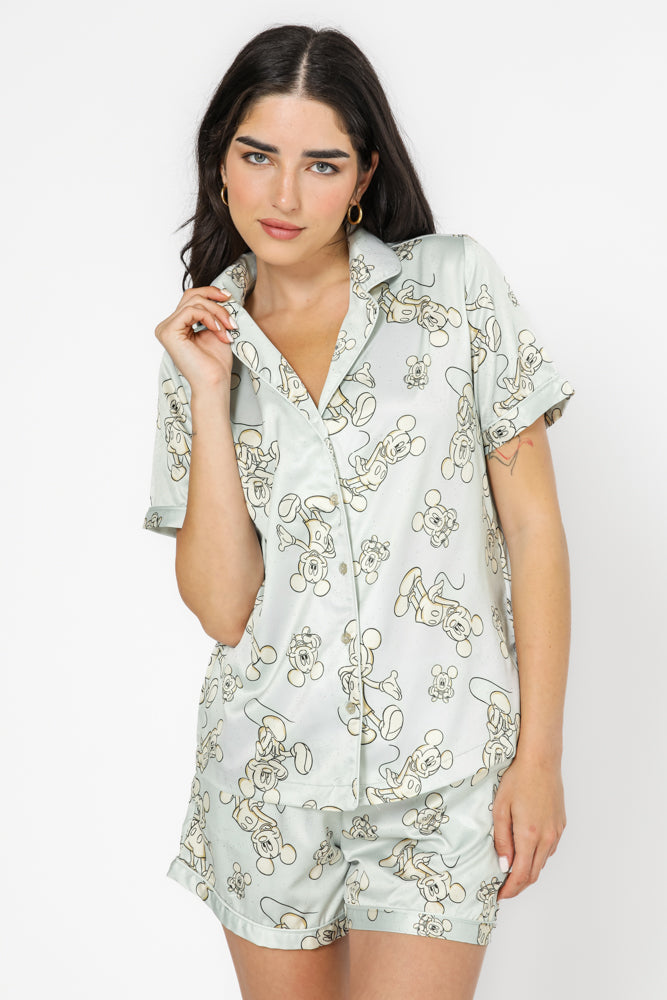 סט פיג'מת סאטן חלק קידמי