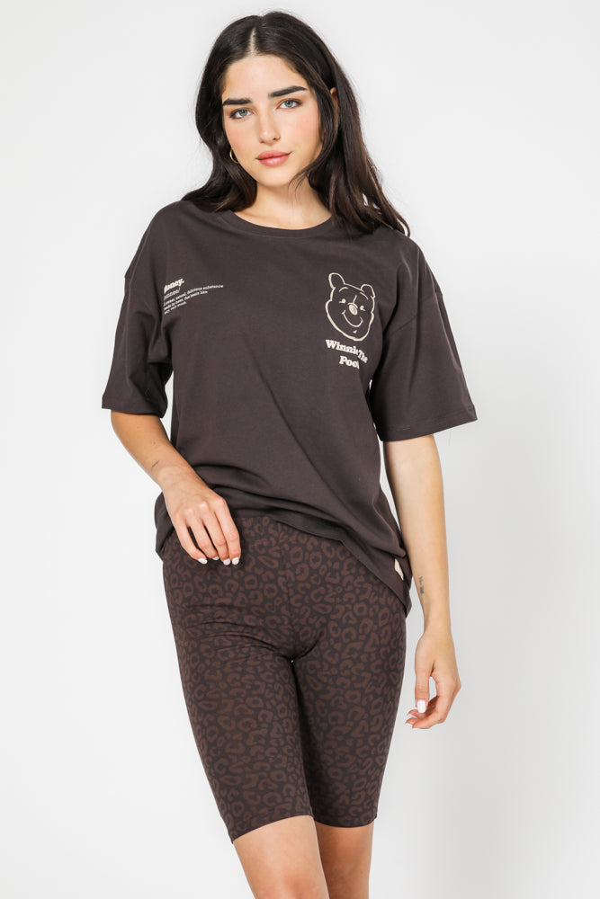 סט פיג'מה שחורה שרוול קצר וטייץ חלק קידמי