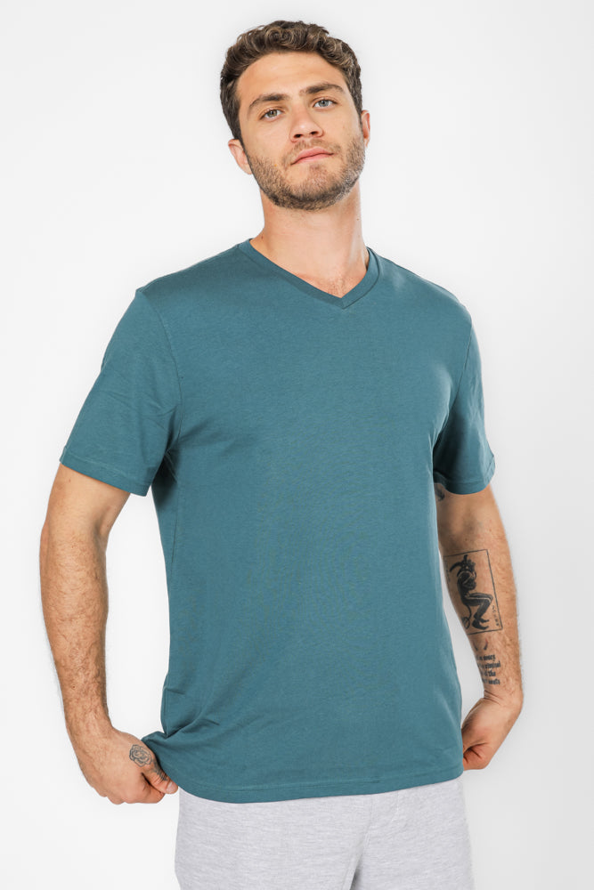  חולצה קצרה צווארון וי בצבע ירוק