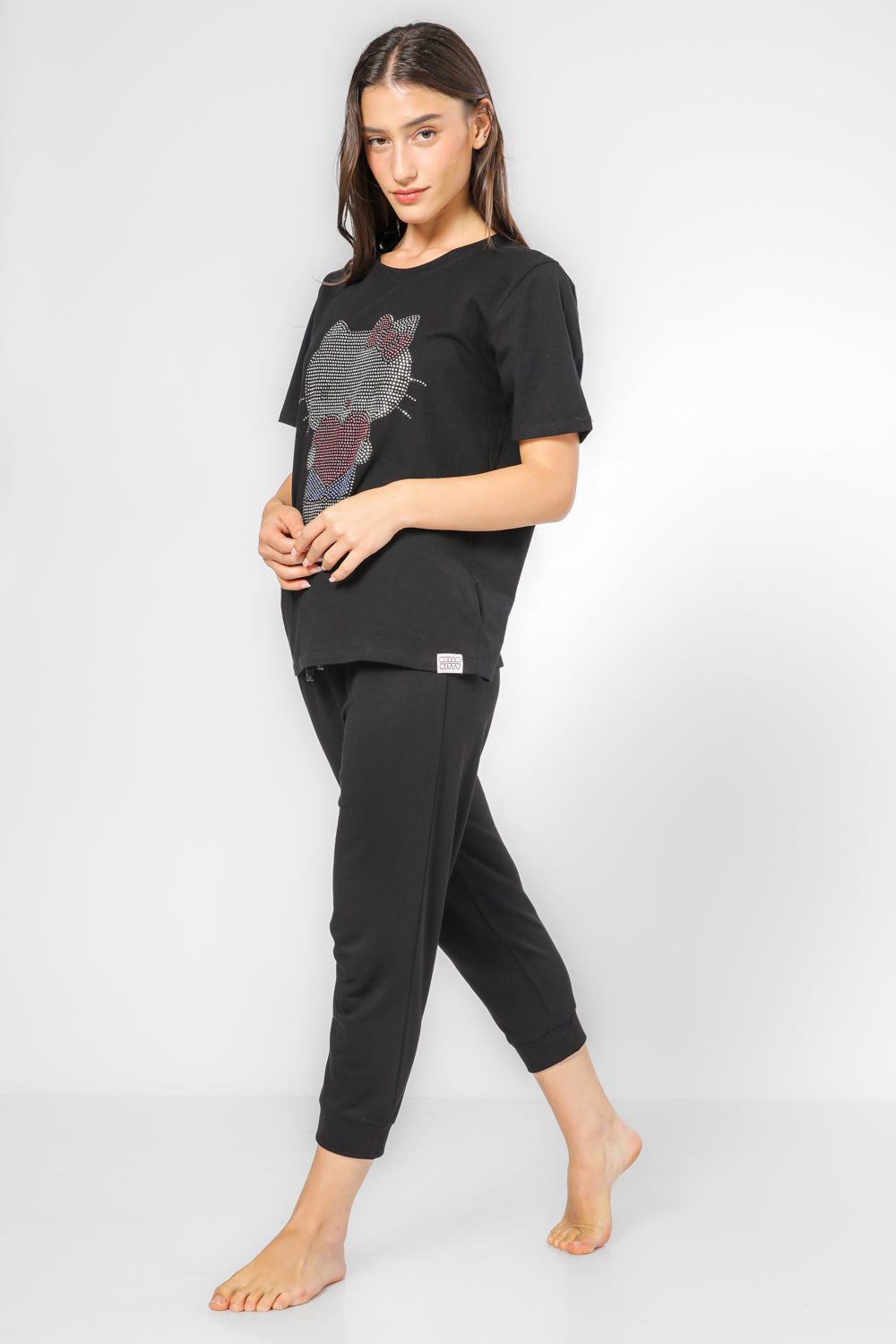 סט פיג’מה באורך 3/4 HELLO KITTY שחורה