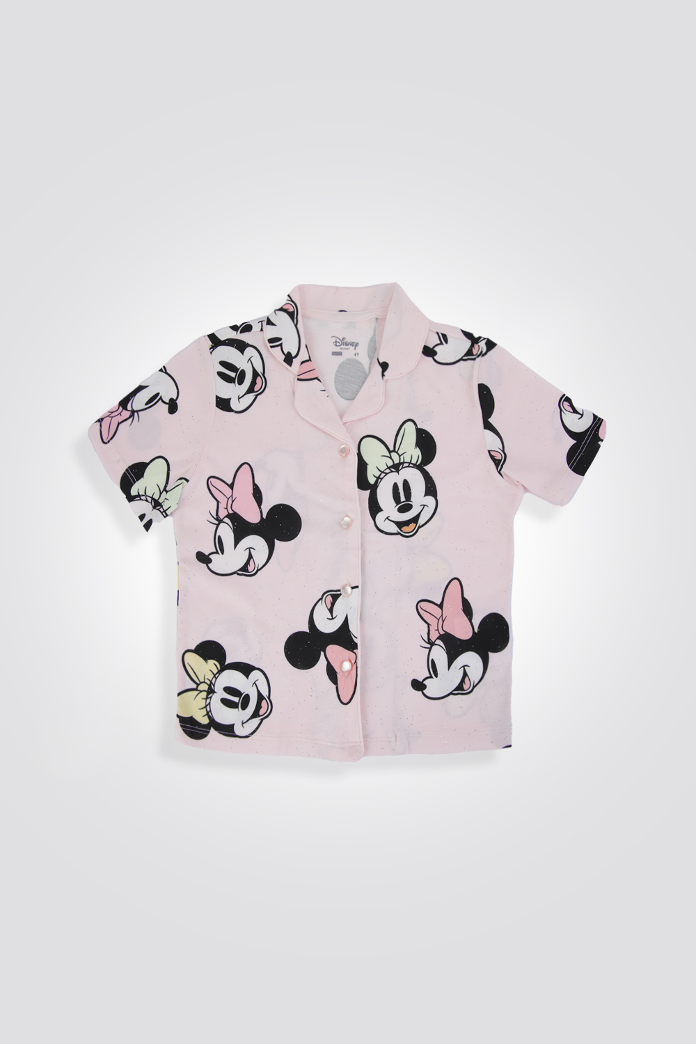 סט פיג’מה קצרה מנצנצת לבנות MINNIE בצבע אפור וורוד