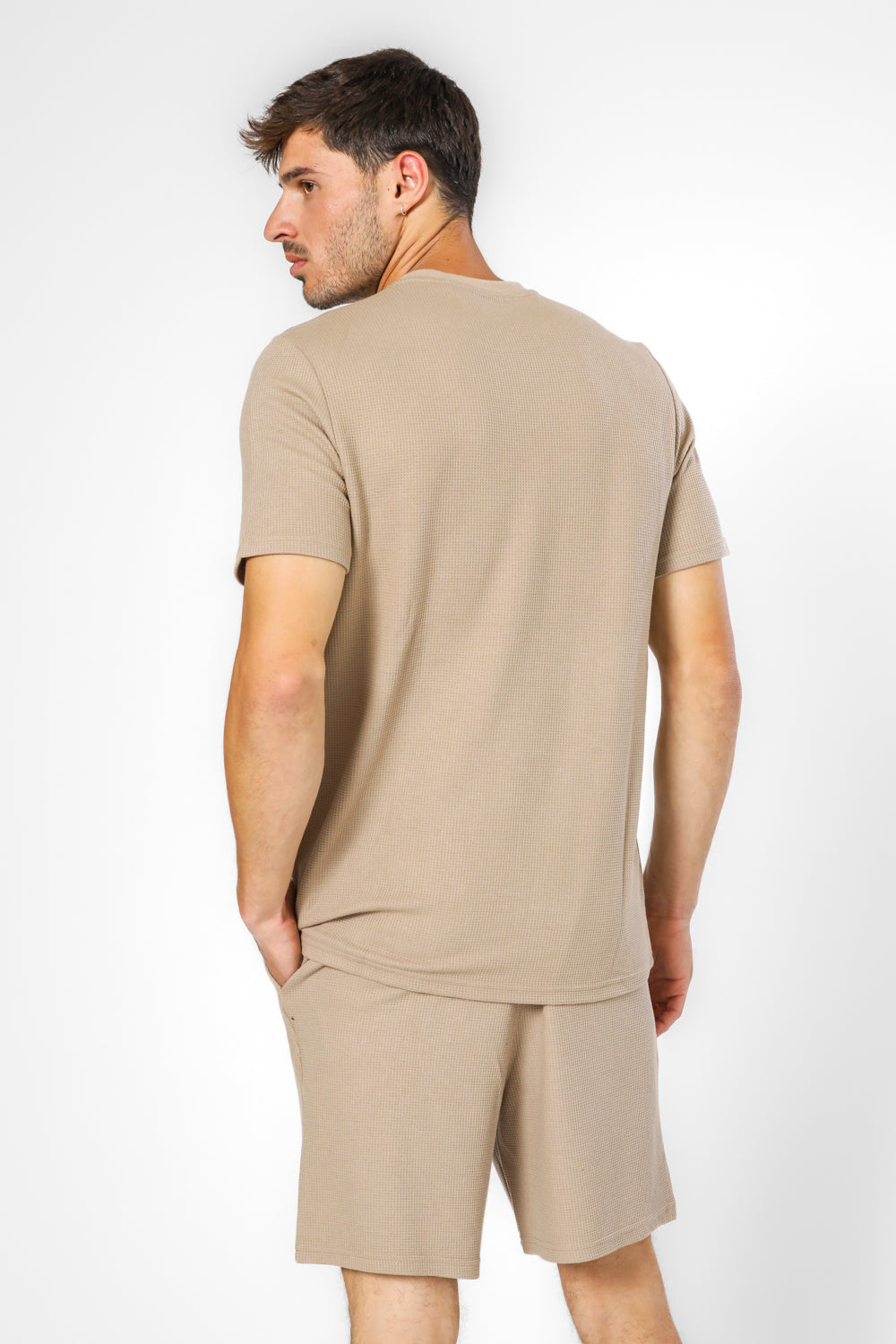 סט פיג’מה קצרה מבד וופל BAMBOO בז'