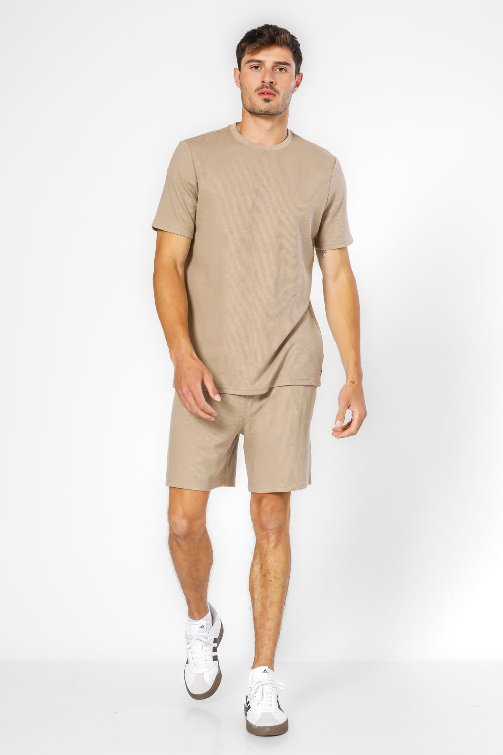 סט פיג’מה קצרה מבד וופל BAMBOO בז'