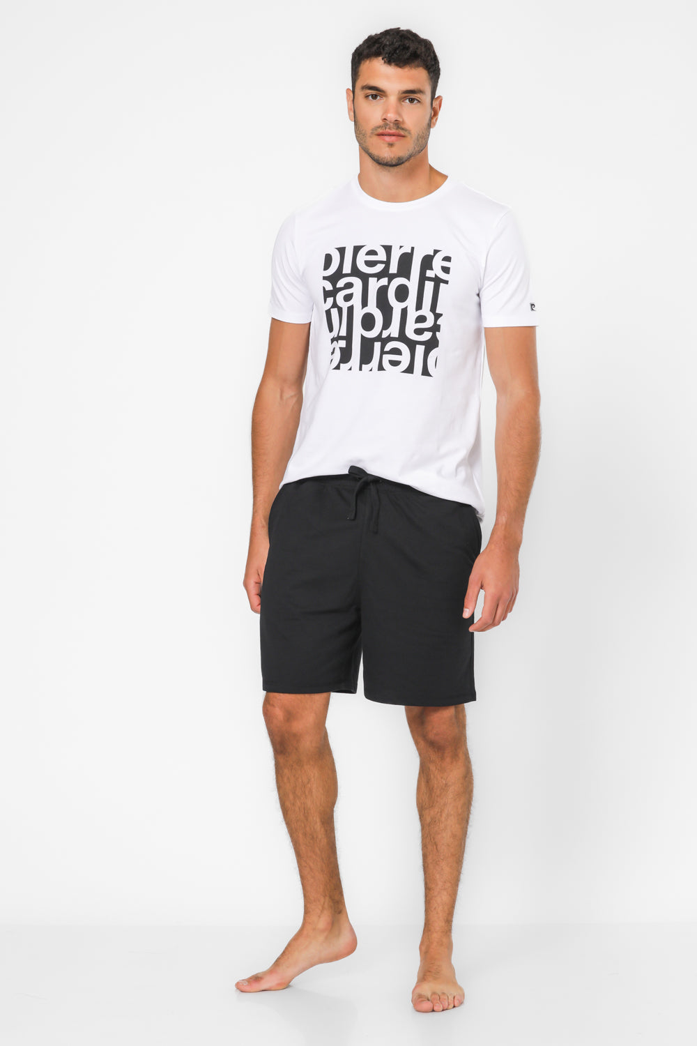 סט קצר מבד פרנץ’ טרי PIERRE CARDIN שחור לבן