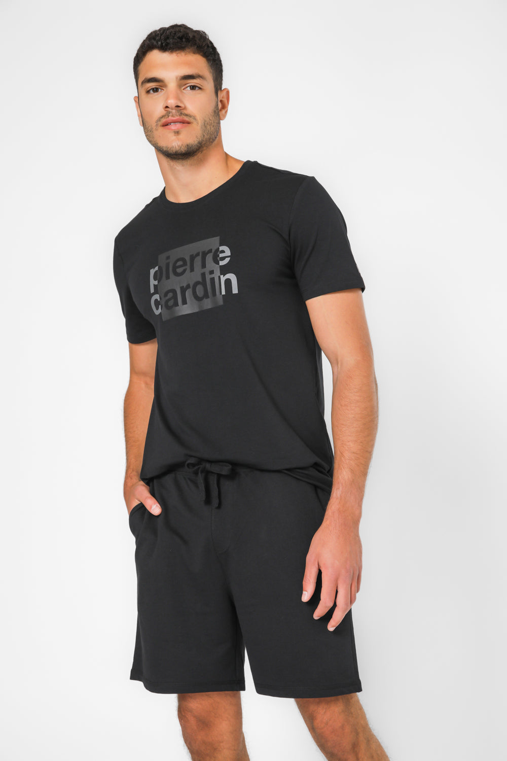 סט קצר מבד פרנץ’ טרי PIERRE CARDIN בצבע שחור