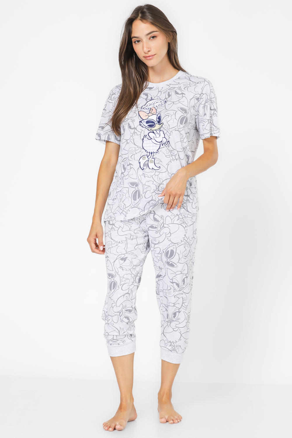 סט פיג’מה באורך 3/4 DAISY אפור בהיר