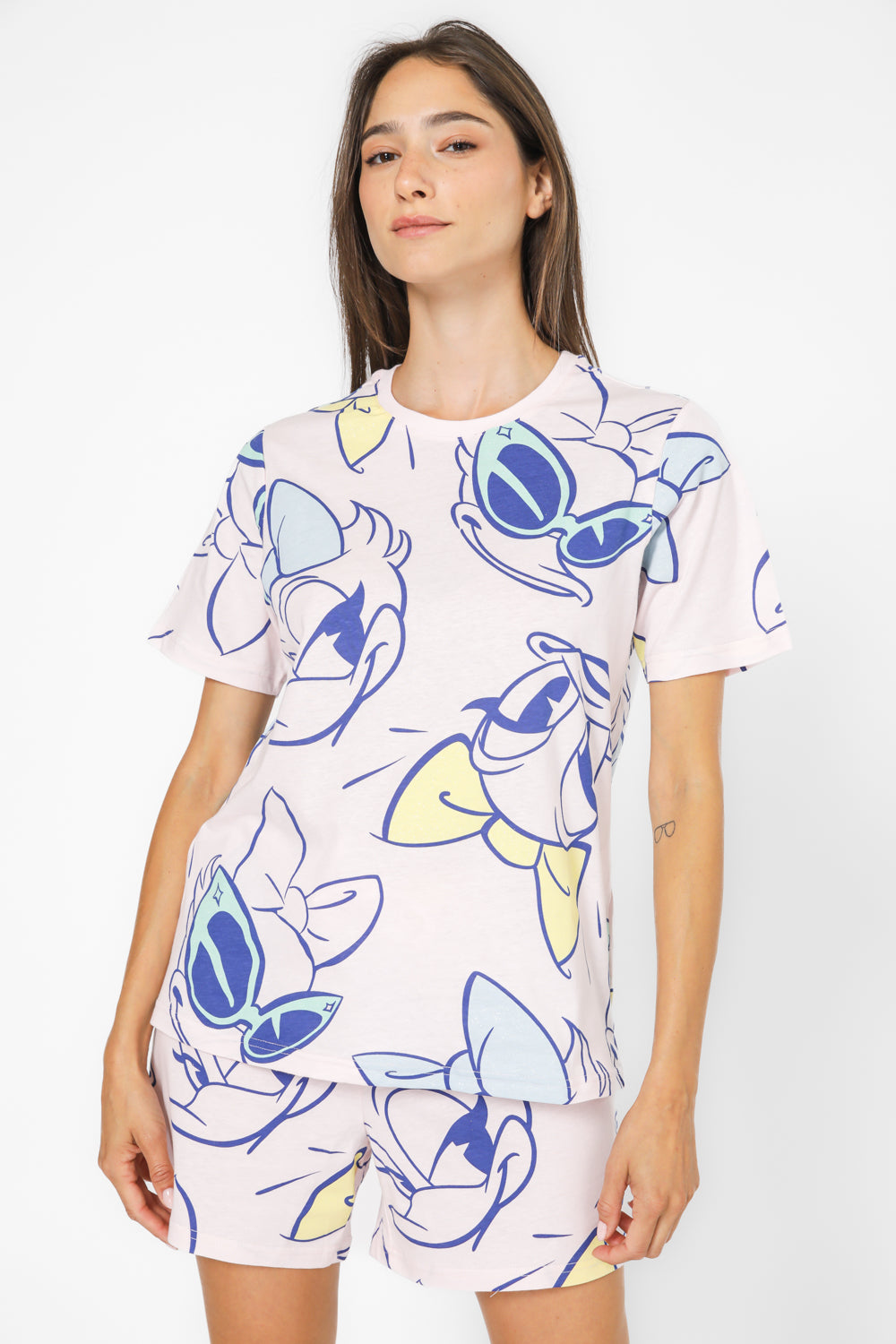 סט פיג’מה קצרה DAISY בצבע ורוד