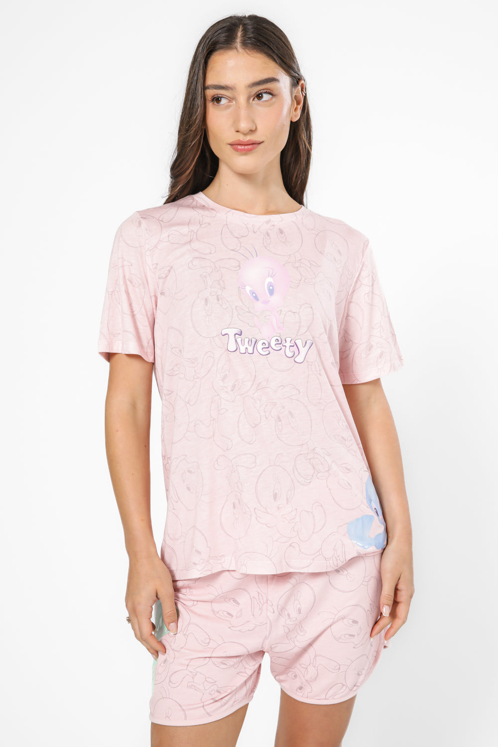 סט פיג’מה קצרה TWEETY ורודה