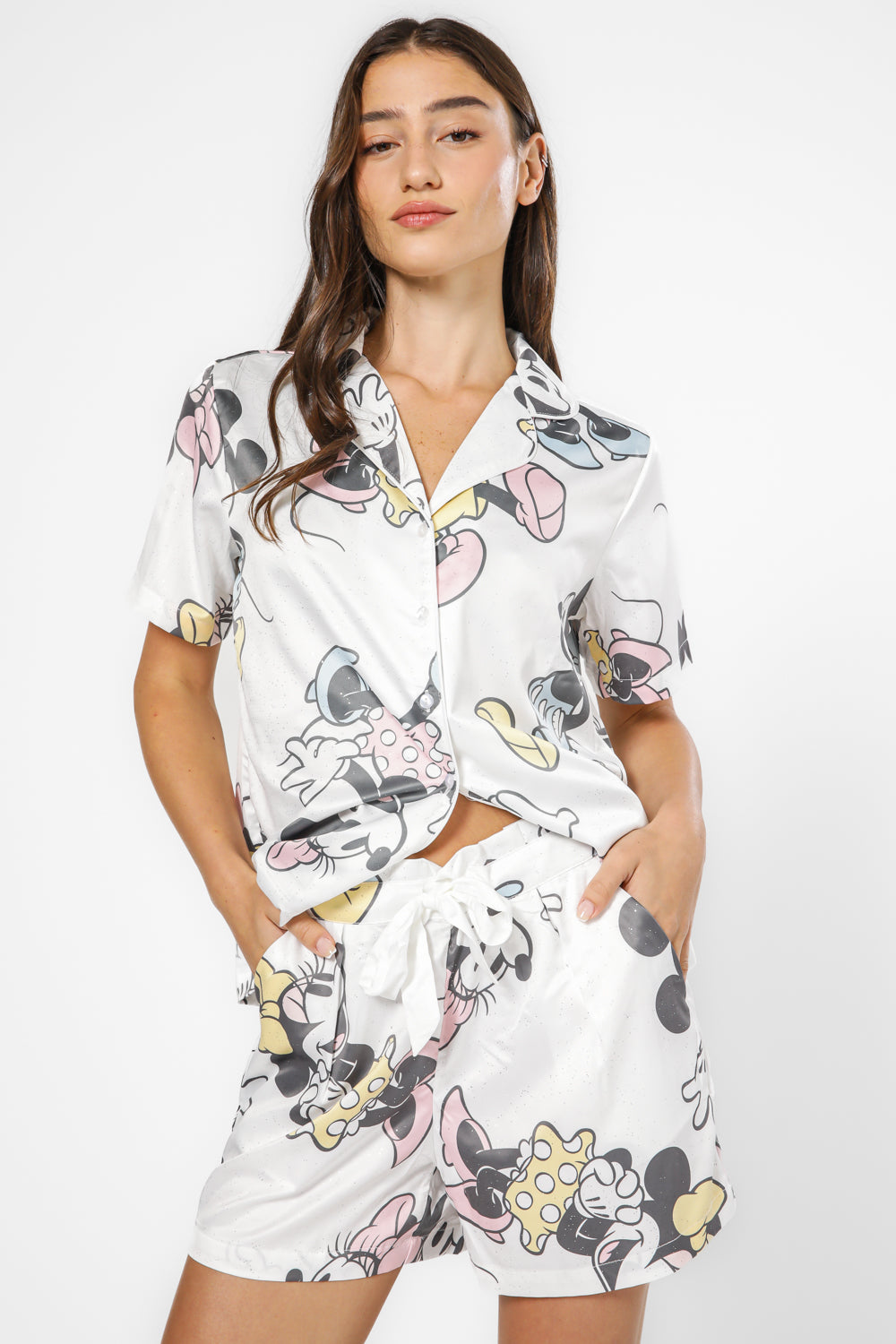 סט פיג’מה מכופתרת קצרה סאטן MINNIE