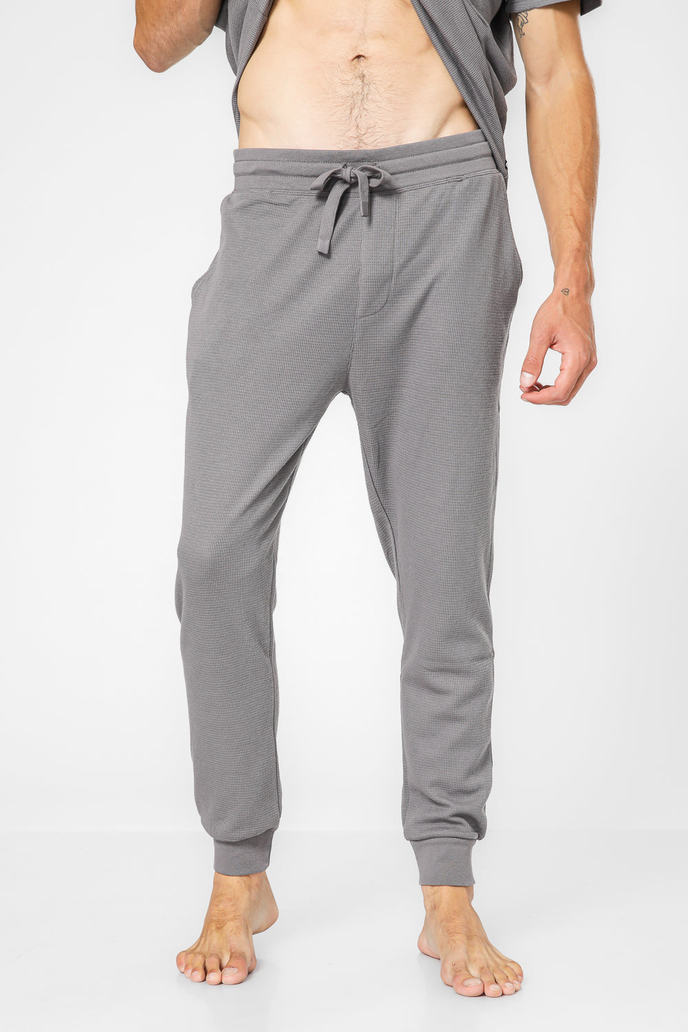 סט פיג'מה WAFFLE בצבע אפור