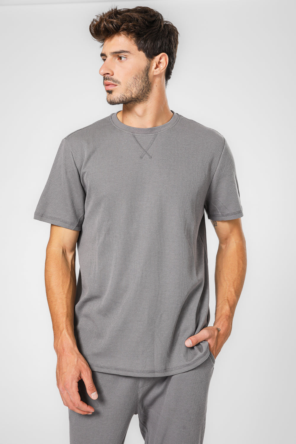סט פיג'מה WAFFLE בצבע אפור