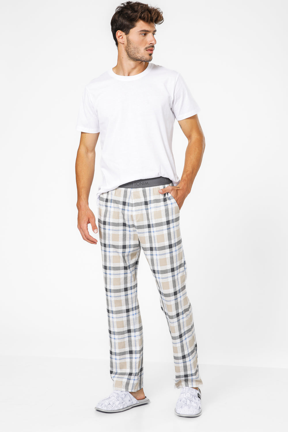 מכנסי בית ארוכים משבצות