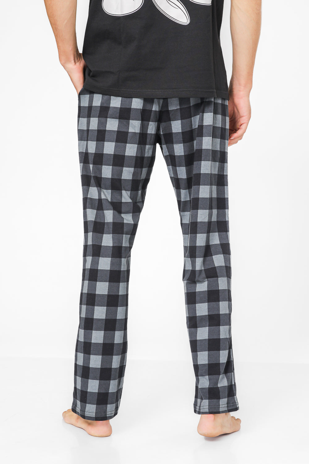 מכנסי בית ארוכים משבצות אפור שחור