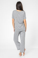 פיג’מה באורך 7/8 GOLDEN FLOWERS בצבע אפור