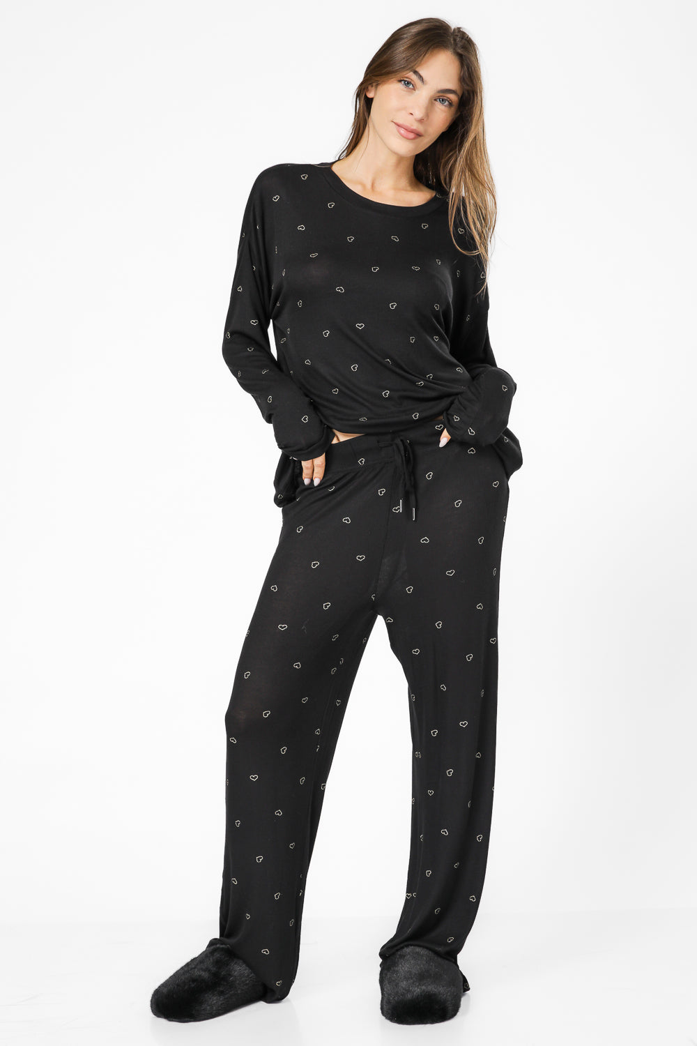 סט פיג’מה ארוכה דקה HEARTS