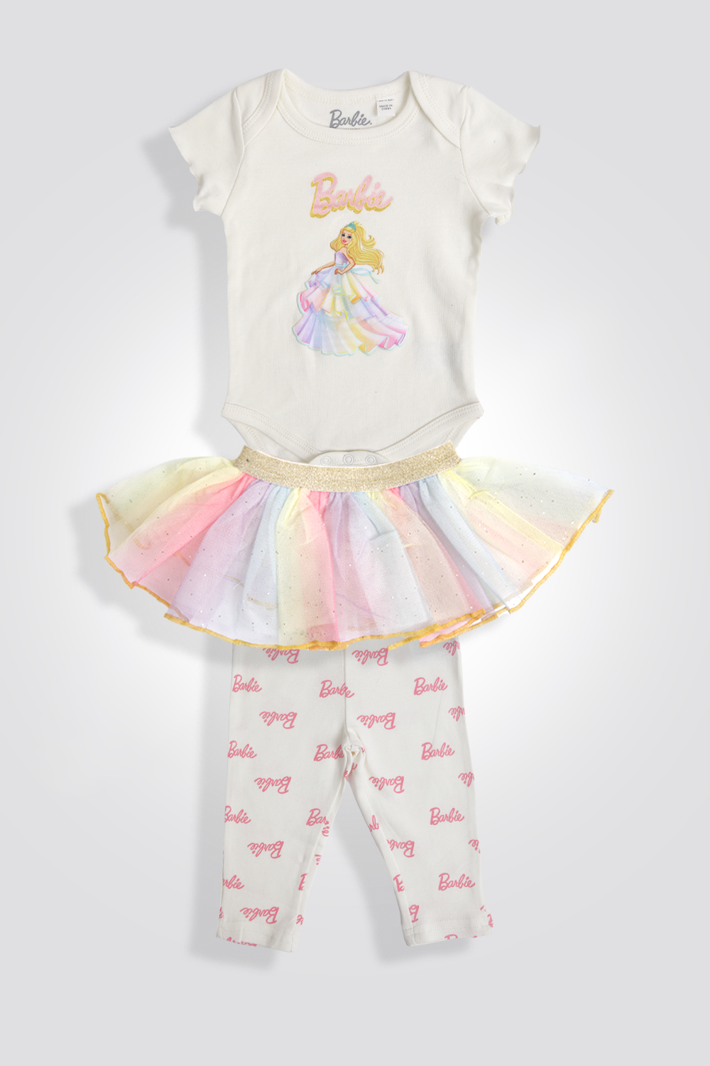 סט פיג'מה לתינוקות בנות BARBIE עם חצאית בצבע קרם