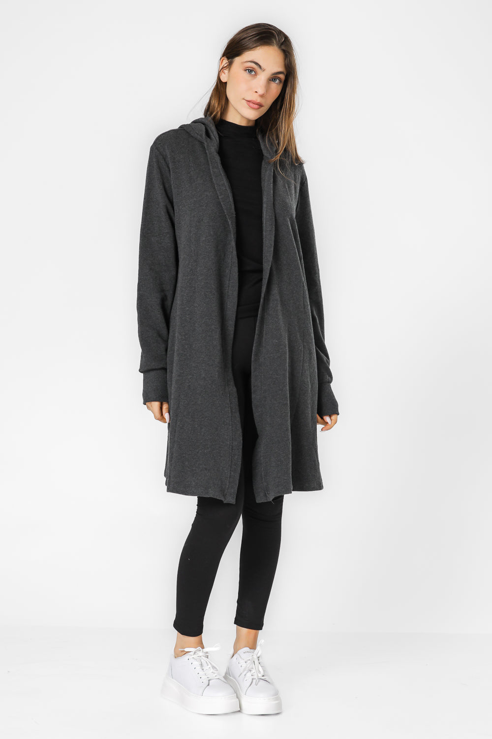 קרדיגן ארוך בייסיק בצבע אפור
