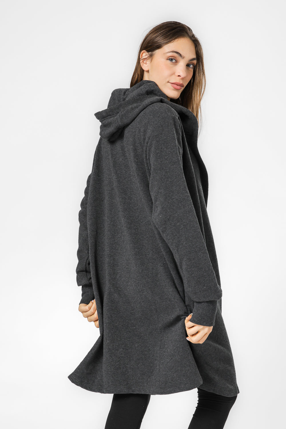 קרדיגן ארוך בייסיק בצבע אפור