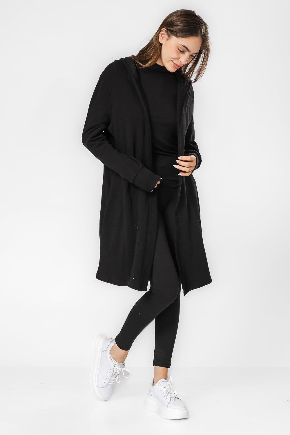 קרדיגן ארוך בייסיק בצבע שחור