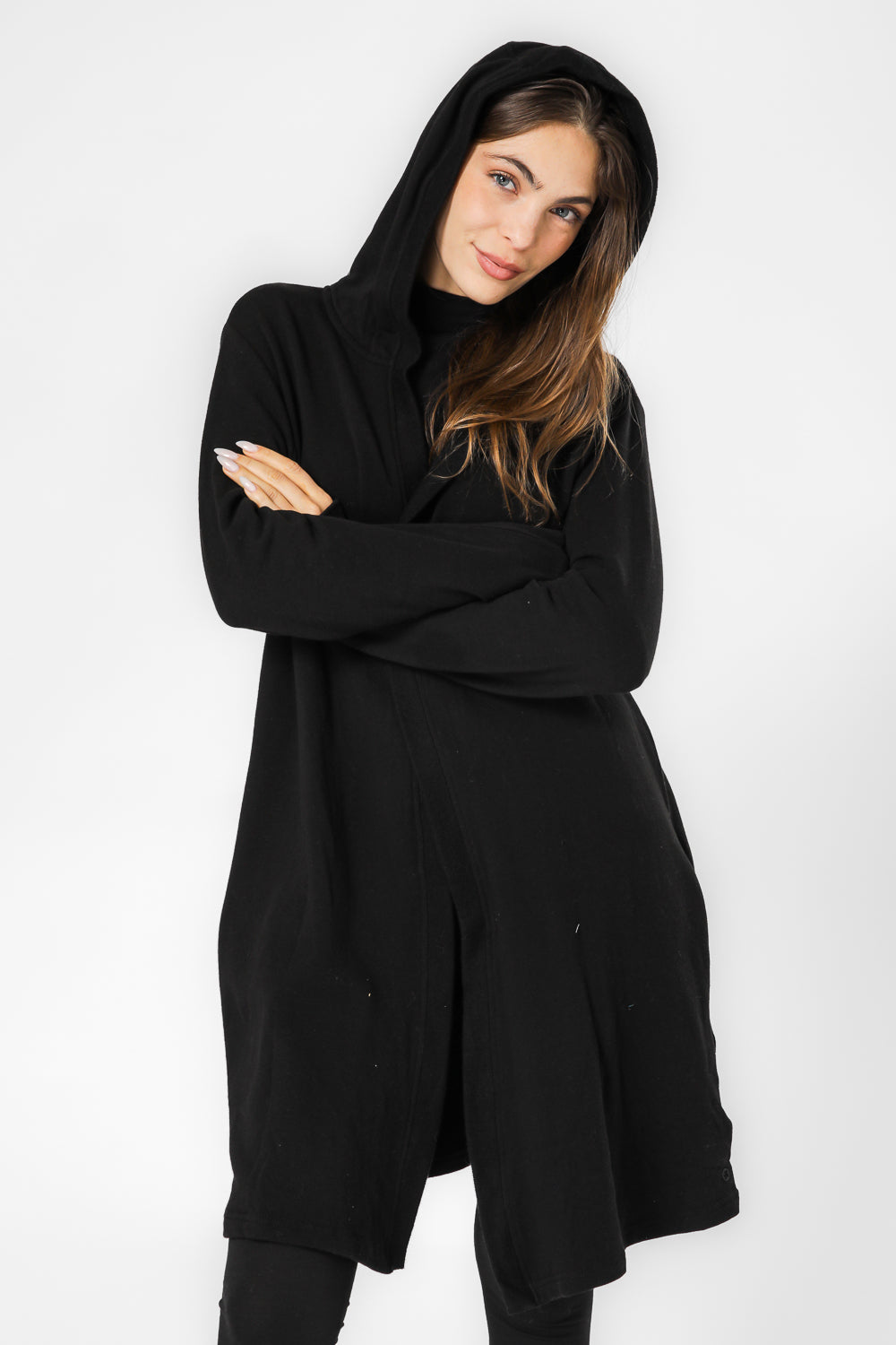 קרדיגן ארוך בייסיק בצבע שחור