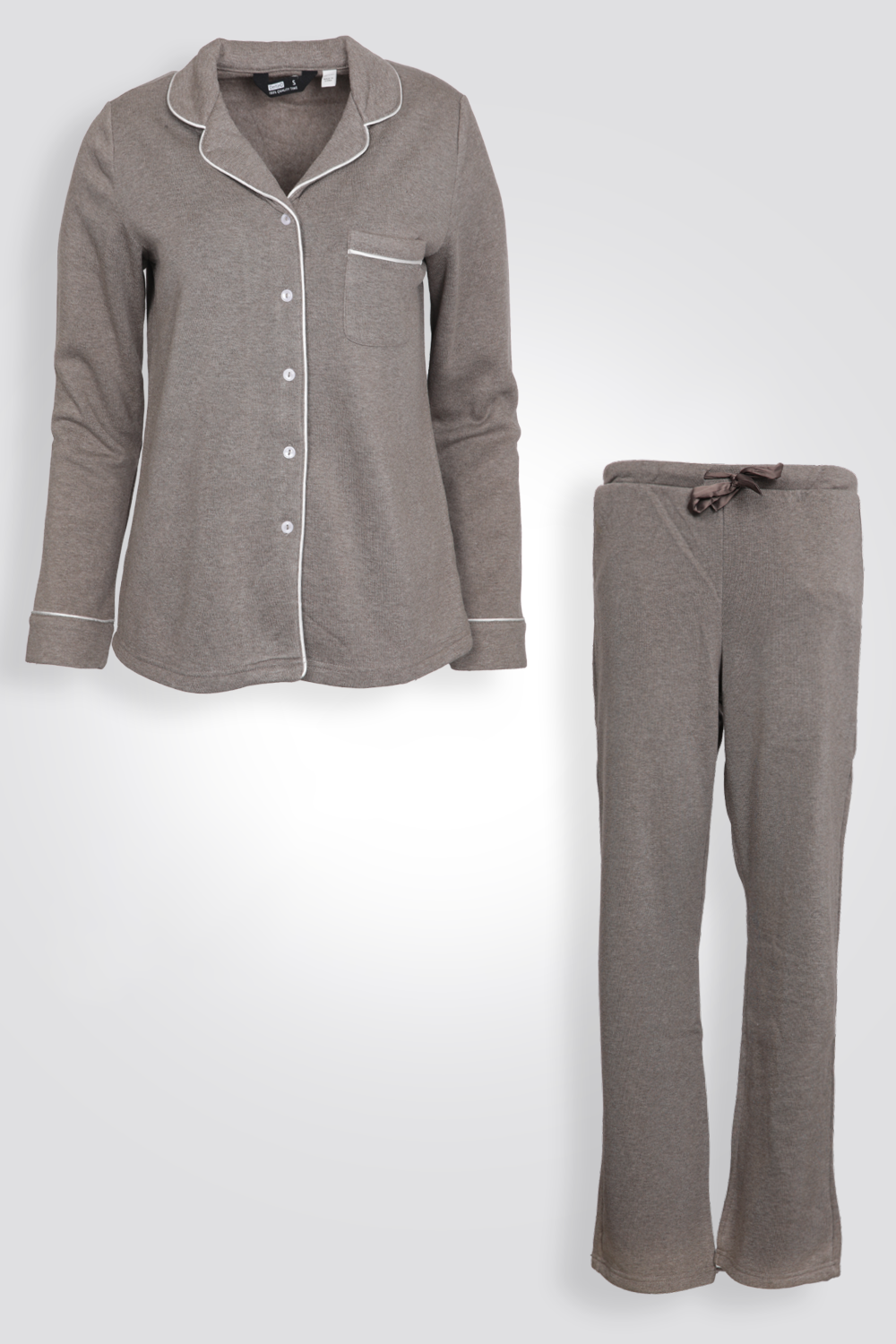 סט פיג’מה מכופתרת לנשים בצבע חום