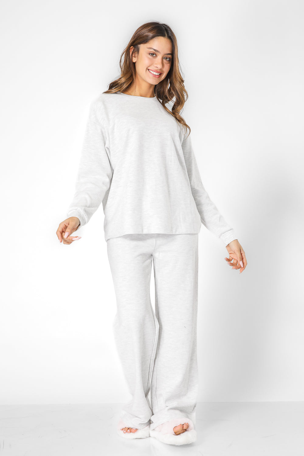 סט פיג'מת מעבר בצבע אפור בהיר