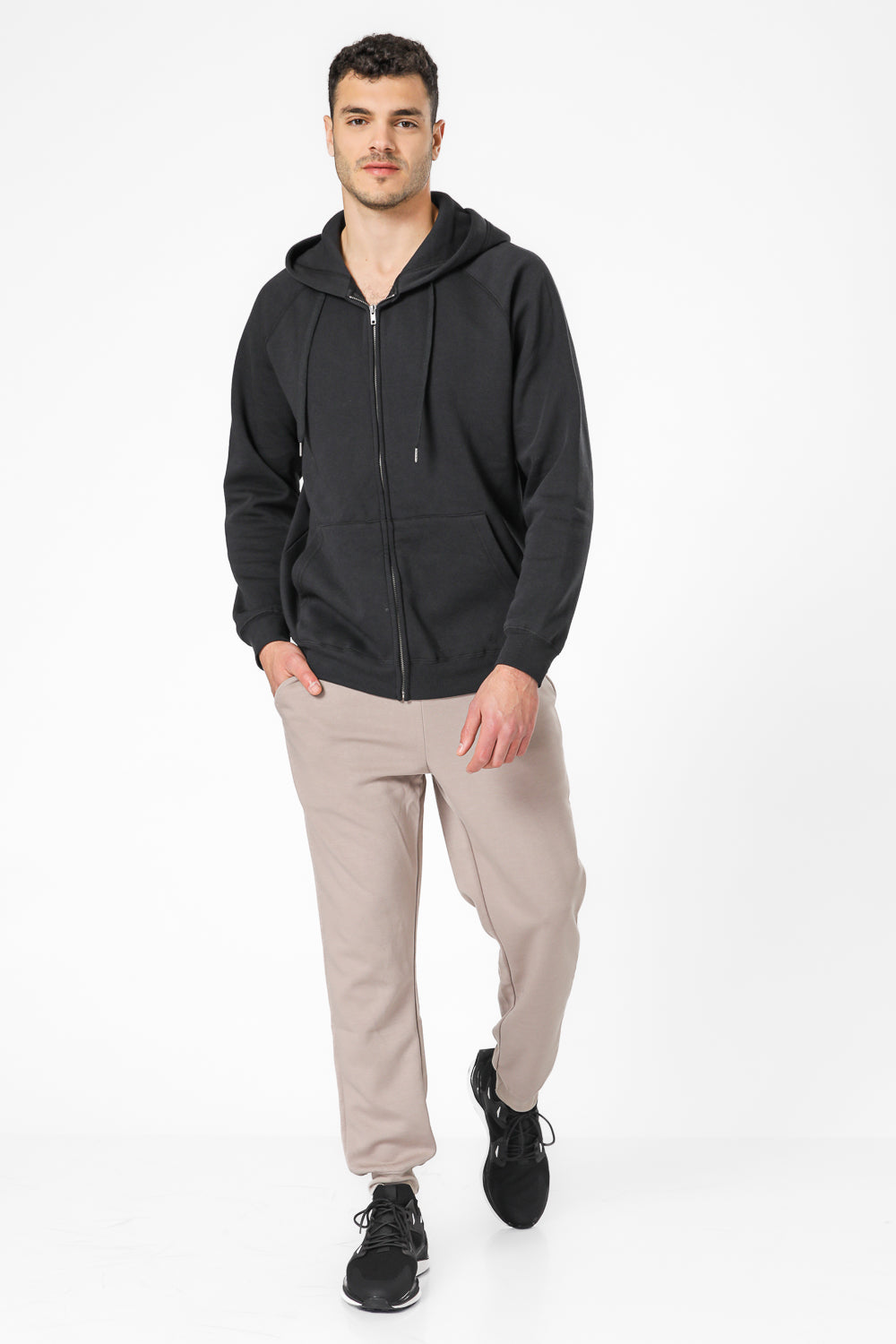 מכנסיים ארוכים מבד דק בצבע חאקי