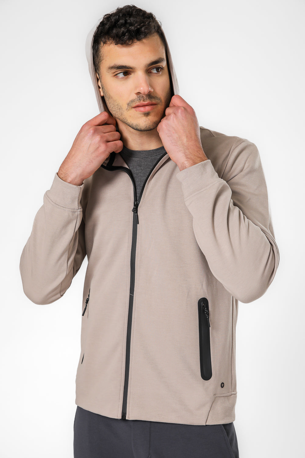 קרדיגן קפוצ’ון דק עם כיסים בצבע חאקי