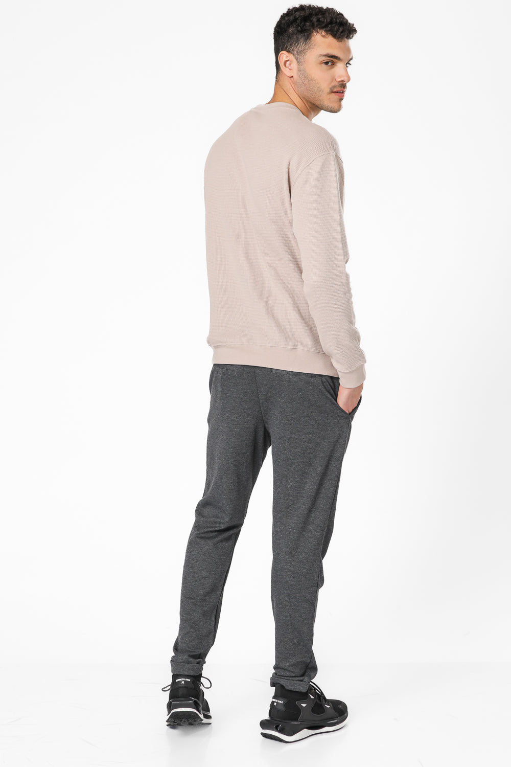 חולצה ארוכה מבד וופל בצבע בז'