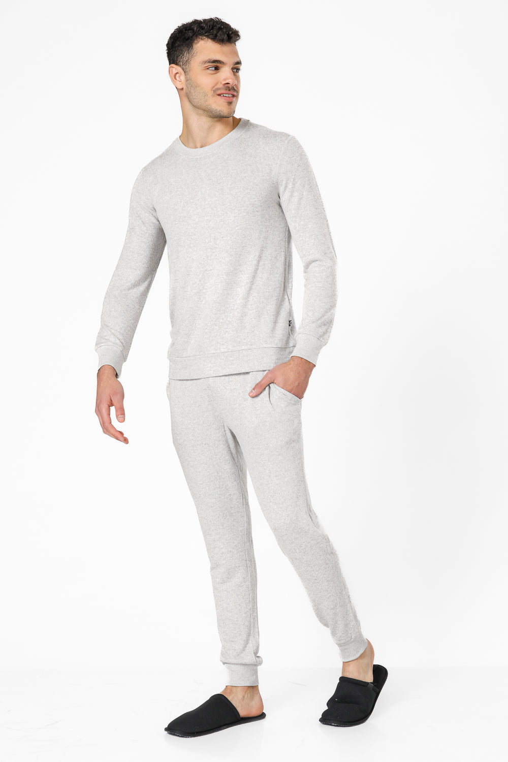 סט פיג’מה סריג מוברש בצבע אפור