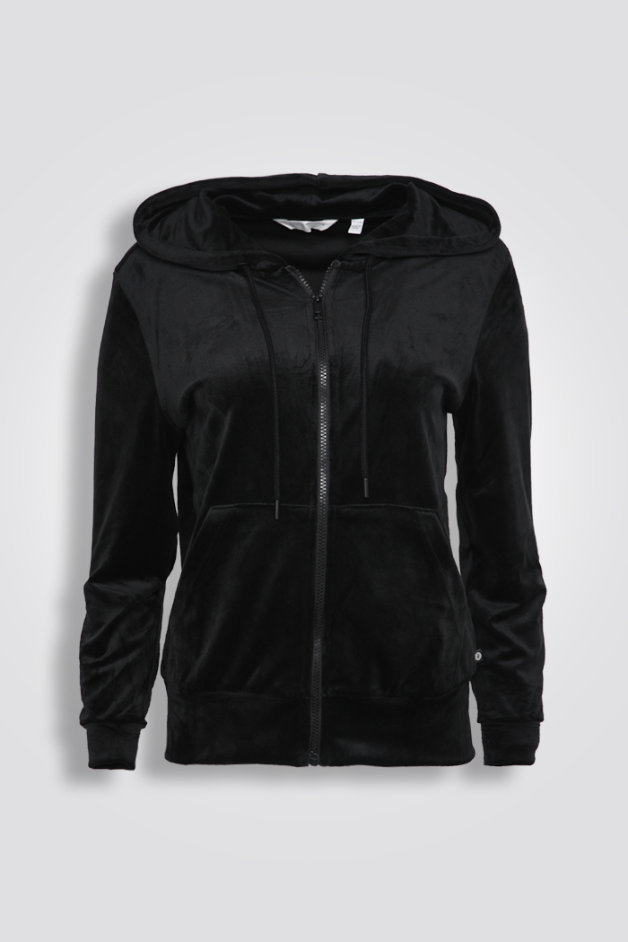 עליונית קטיפה עם קפוצ’ון בצבע שחור