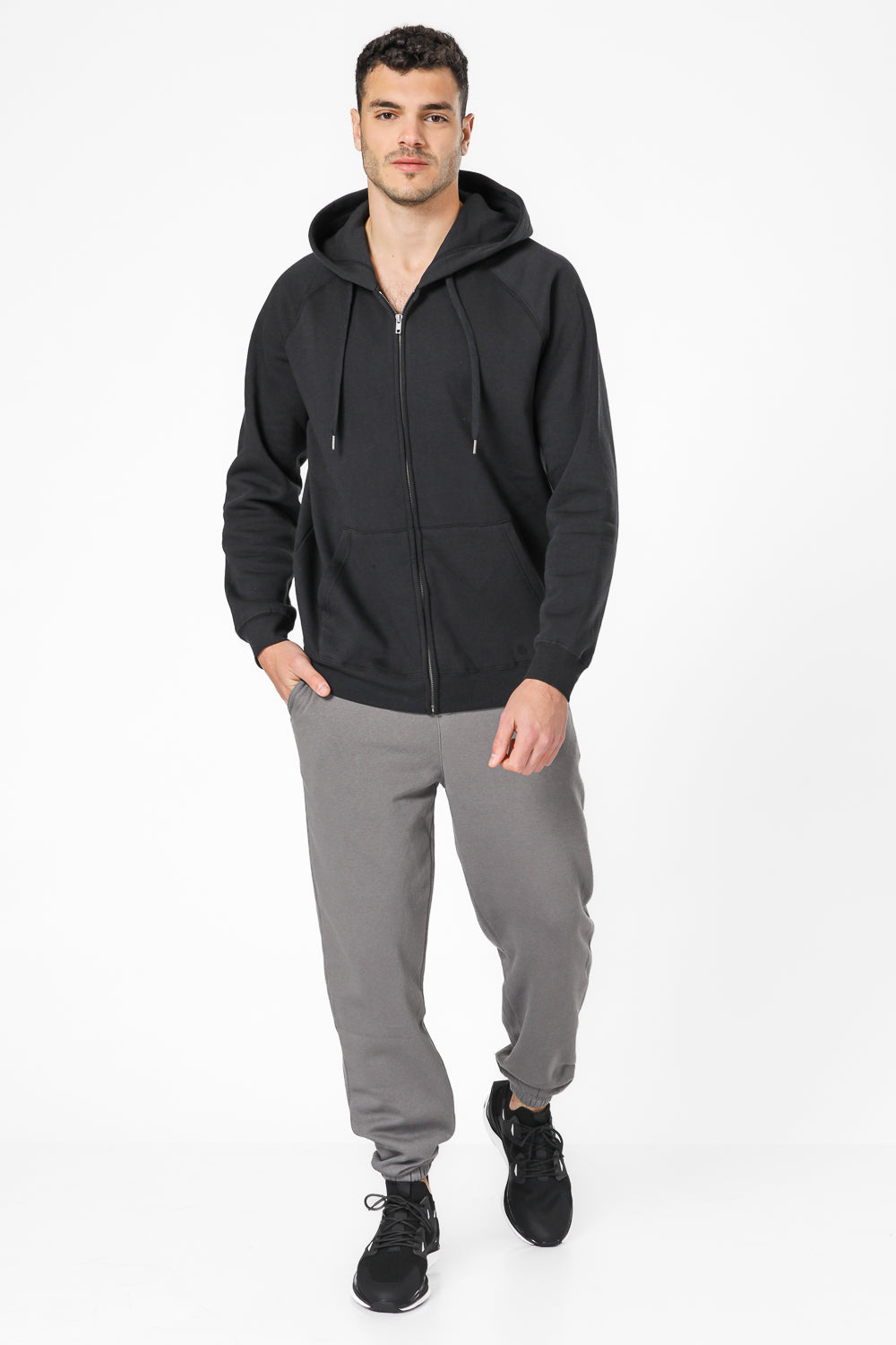 מכנסי פוטר ארוכים סיומת גומי בצבע אפור