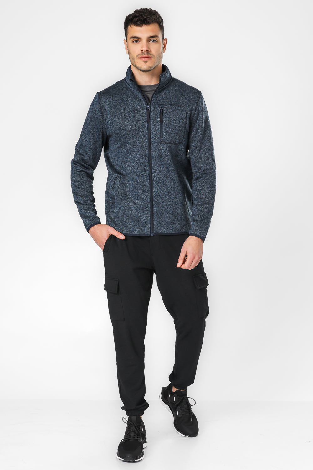 קרדיגן סרוג פליז בצבע כחול נייבי