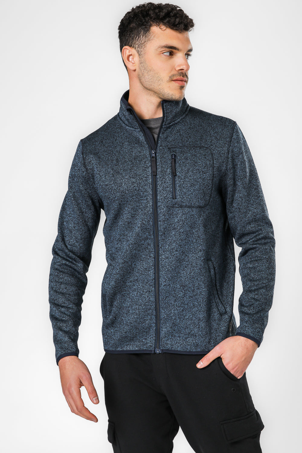 קרדיגן סרוג פליז בצבע כחול נייבי