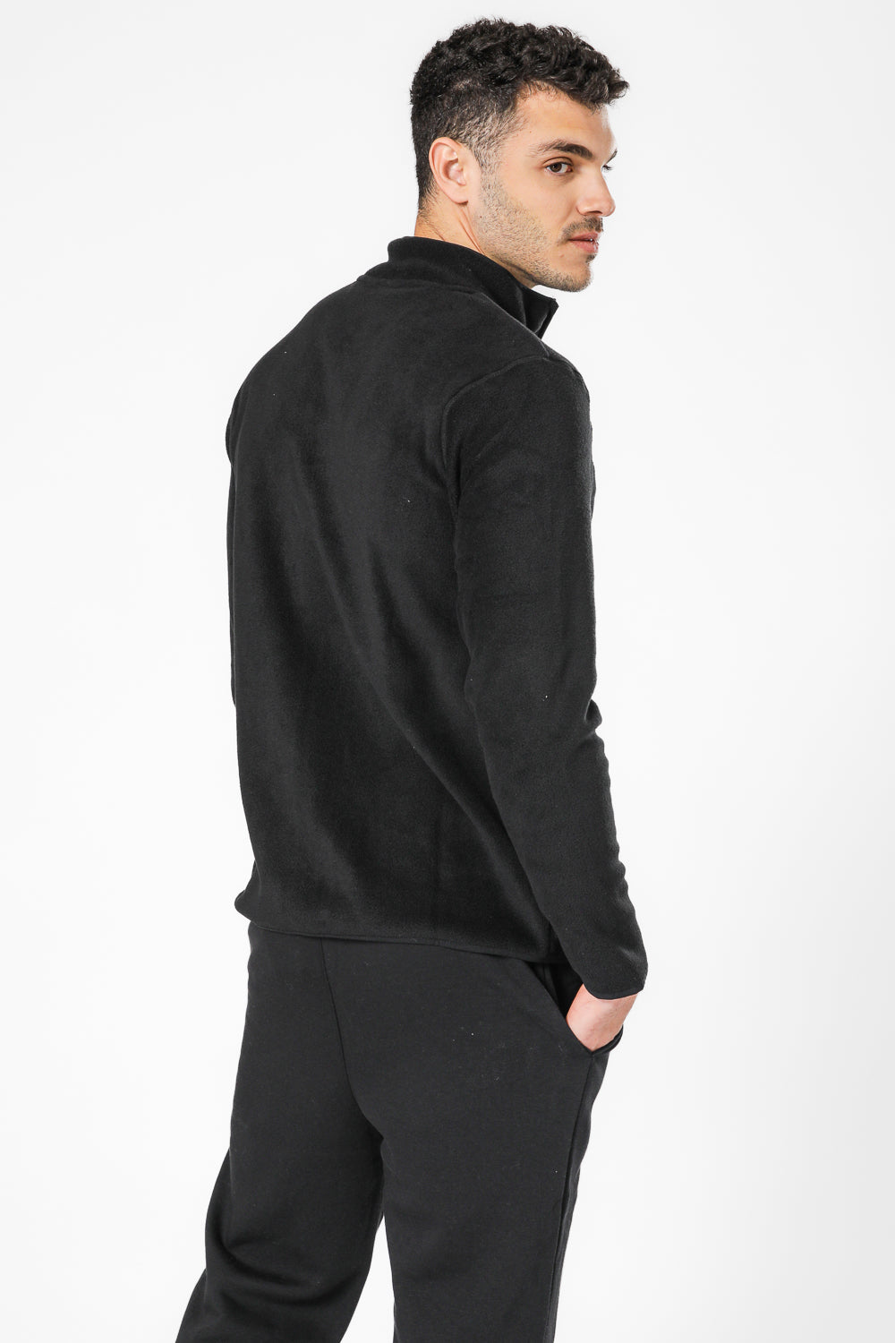 קרדיגן פליז עם רוכסן לגבר בצבע שחור