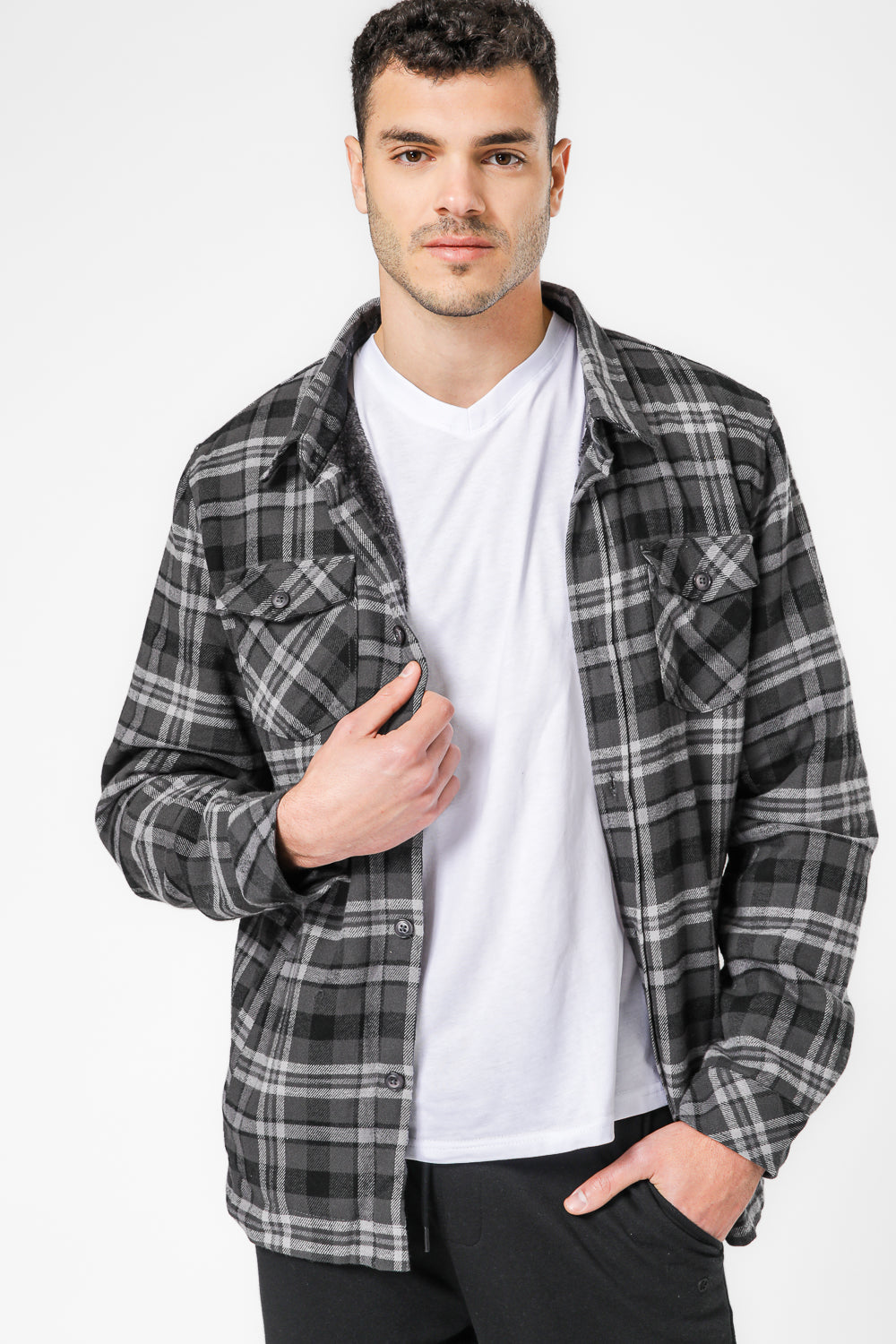 אובר שירט פלנל משובץ עם בטנת פרווה לגבר