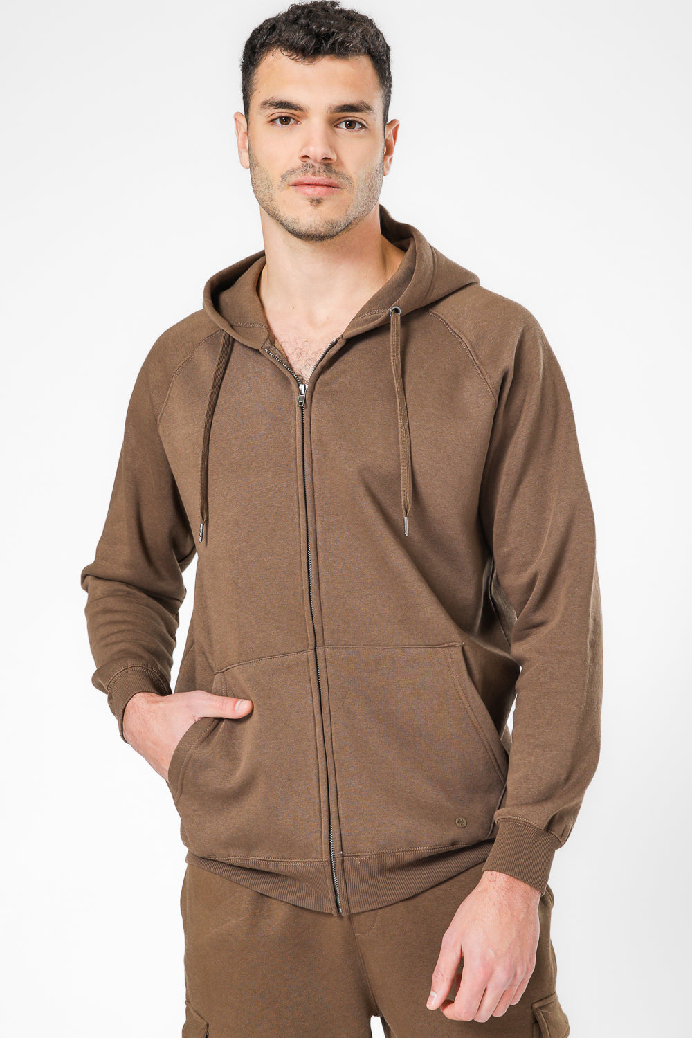 סווטשירט קפוצ’ון פוטר עם רוכסן בצבע חום